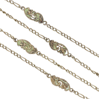 French Art Nouveau Plique-a-Jour Enamel Longuard Chain