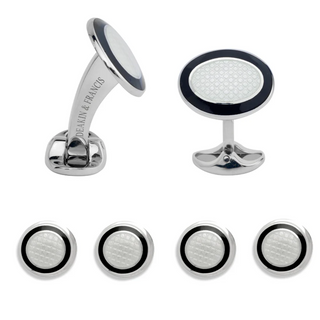 Deakin & Francis Sterling Silver Black and White Enamel Dress Set