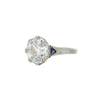 Art Deco GIA 3.38 Carat Old European-Cut Diamond Three Stone Engagement Ring