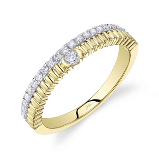 Shy Creation 14K Gold Two-Row Diamond Ribbed Band