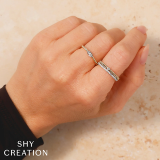 Shy Creation 14K Gold Two-Row Diamond Ribbed Band