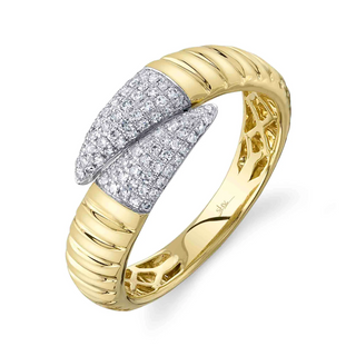 Shy Creation 14K Gold Pave Diamond Ribbed Band