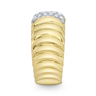 Shy Creation 14K Gold Ribbed Band with Diamonds