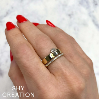 Shy Creation 14K Gold Emerald-Cut Diamond Band