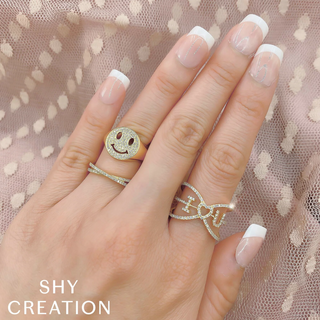 Shy Creation 14K Gold Diamond Double Row Cross Band