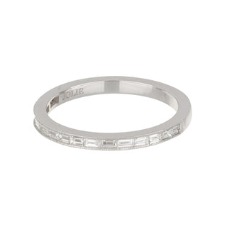 Estate 18K White Gold Baguette Cut Diamond Millegrain Half Band