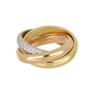 Estate Cartier 18K Tri-Color Trinity Diamond Band