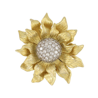 Estate Textured 18K Gold Sunflower Diamond Ring