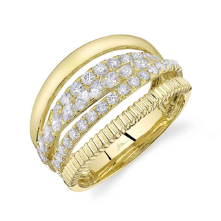 Shy Creation 14K Gold Multi-Row Ribbed Diamond Ring