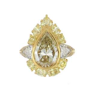 Vintage 1990s Two-Tone Pear Shaped Diamond Ring with Fancy Yellow Diamonds