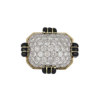 Vintage David Webb Two-Tone Diamond Dome Ring with Black Enamel