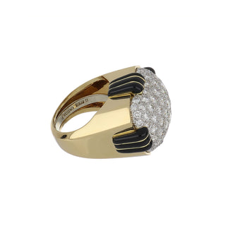 Vintage David Webb Two-Tone Diamond Dome Ring with Black Enamel