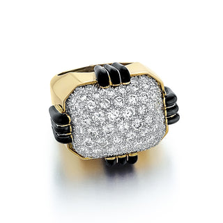 Vintage David Webb Two-Tone Diamond Dome Ring with Black Enamel