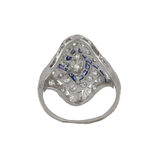 Art Deco Platinum Diamond & Sapphire Navette Ring