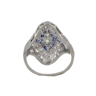 Art Deco Platinum Diamond & Sapphire Navette Ring