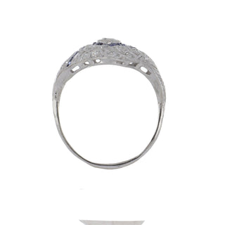 Art Deco Platinum Diamond & Sapphire Navette Ring
