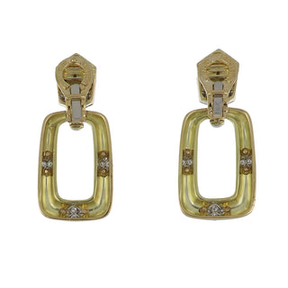 Estate David Webb Two-Tone White Enamel & Diamond Rectangular Hoop Earrings