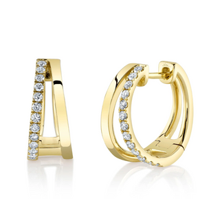 Shy Creation 14K Gold Diamond Two-Row Hoop Earrings