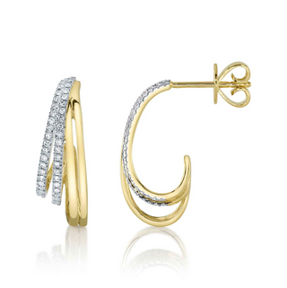 Shy Creation 14K Gold Double Hoop Earrings with Diamonds