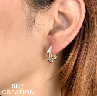 Shy Creation 14K Gold Double Hoop Earrings with Diamonds