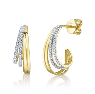 Shy Creation 14K Gold Double Hoop Earrings with Diamonds