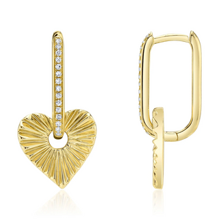 Shy Creation 14K Gold Heart Drop Earrings with Diamonds