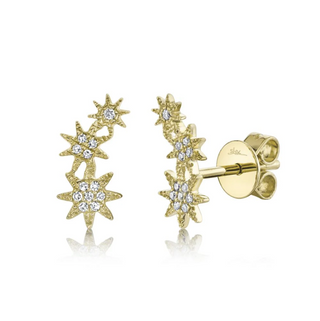 Shy Creation 14K Gold Diamond Multi-Star Stud Earrings