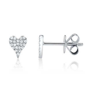 Shy Creation 14K White Gold Pavé Diamond Heart Stud Earrings