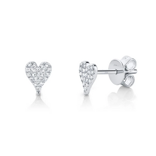 Shy Creation 14K White Gold Pavé Diamond Heart Stud Earrings
