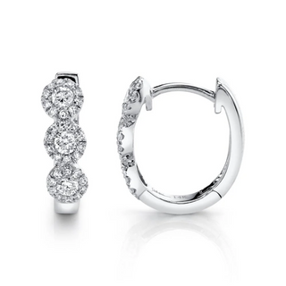 Shy Creation 14K White Gold Diamond Cluster Huggie Earrings