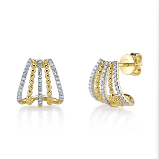 Shy Creation 14K Gold Beaded Diamond Hoop Earrings