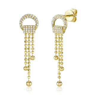 Shy Creation 14K Gold Diamond Faceted Ball Chain Fringe Earrings