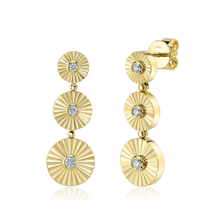 Shy Creation 14K Diamond Fluted Triple Disc Drop Earrings