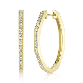 Shy Creation 14K Gold Diamond Oval Hoop Earrings