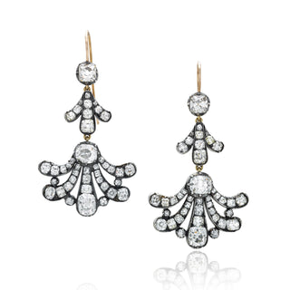 Important Victorian Silver-Topped 18K Gold Old Mine-Cut Diamond Drop Flared Earrings