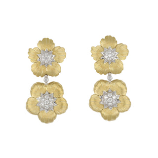 Buccellati Daphne Yellow Gold Diamond Flower Pendant Earrings
