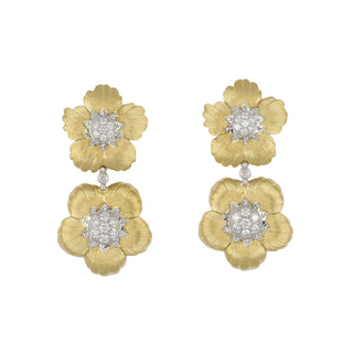 Buccellati Daphne Yellow Gold Diamond Flower Pendant Earrings