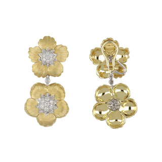 Buccellati Daphne Yellow Gold Diamond Flower Pendant Earrings