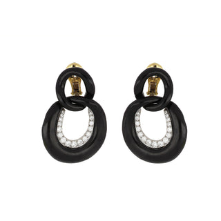 David Webb Two-Tone Manhattan Minimalism Black Enamel Double Hoop Earrings