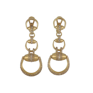 Estate Gucci 18K Gold Stirrup Link Light Brown Diamond Earrings