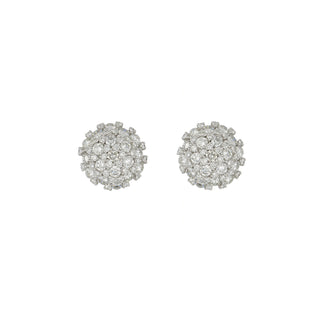 Vintage 1990s 14K White Gold Diamond Cluster Button Earrings