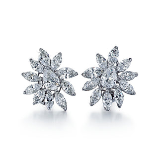 Vintage Platinum Marquise & Pear Diamond Cluster Earrings
