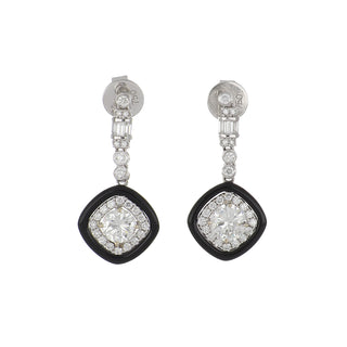 Estate 18K White Gold Diamond Drop Earrings with Onyx