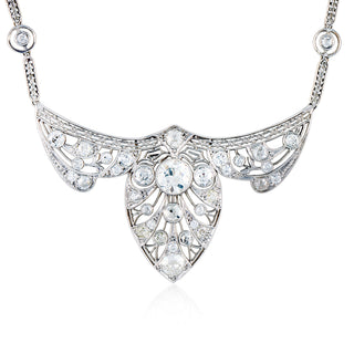 Art Deco Platinum Old European-Cut Diamond Plaque Bib Necklace