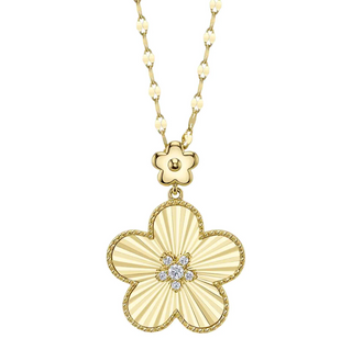 Shy Creation 14K Gold Diamond Ribbed Flower Pendant