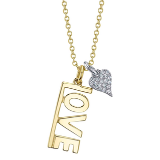 Shy Creation Two-Tone Diamond Heart "LOVE" Necklace