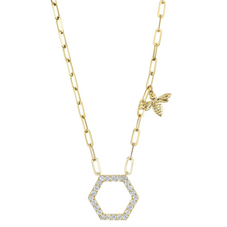 Shy Creation 14K Gold Hexagon Diamond Bee Pendant Necklace