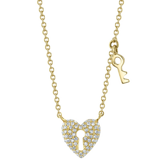 Shy Creation 14K Gold Diamond Heart Lock & Key Necklace