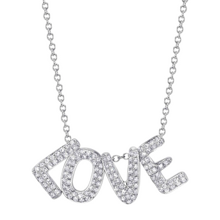 Shy Creation 14K White Gold Diamond "LOVE" Pendant Necklace
