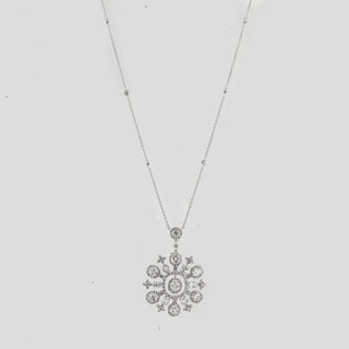 Estate 18K White Gold Diamond Snowflake Pendant Necklace